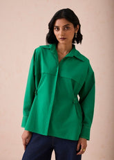 A Model Wearing Green Poplin The Evergreen Wonder Classic Organic Cotton Shirt Blouse, curated by Only Ethikal